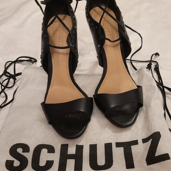 💕SCHUTZ Studded Lace-up Sandal Black Leather from Revolve EUC! - Picture 2 of 7